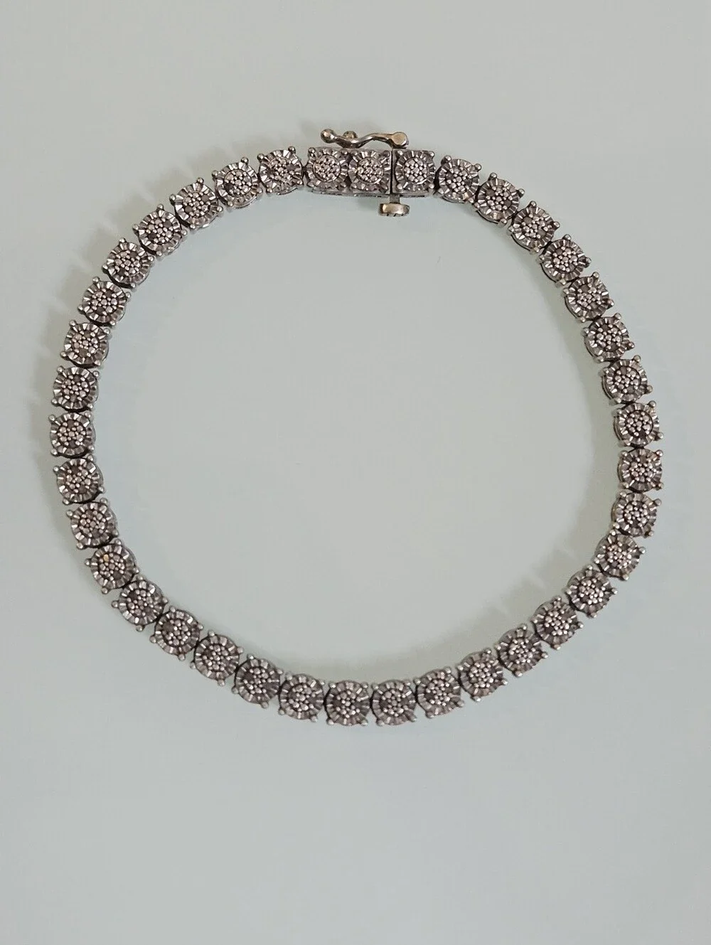 925 DU Diamond Cut Sterling Silver DIA Accent Tennis Bracelet 7.25